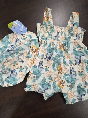 Bluey Kids Two-Piece Matching Set - White with Teal and Orange Print